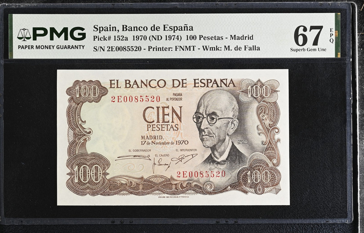 Spain 100 Pesetas 1970 ND 1974 P 152 a Superb Gem UNC PMG 67 EPQ