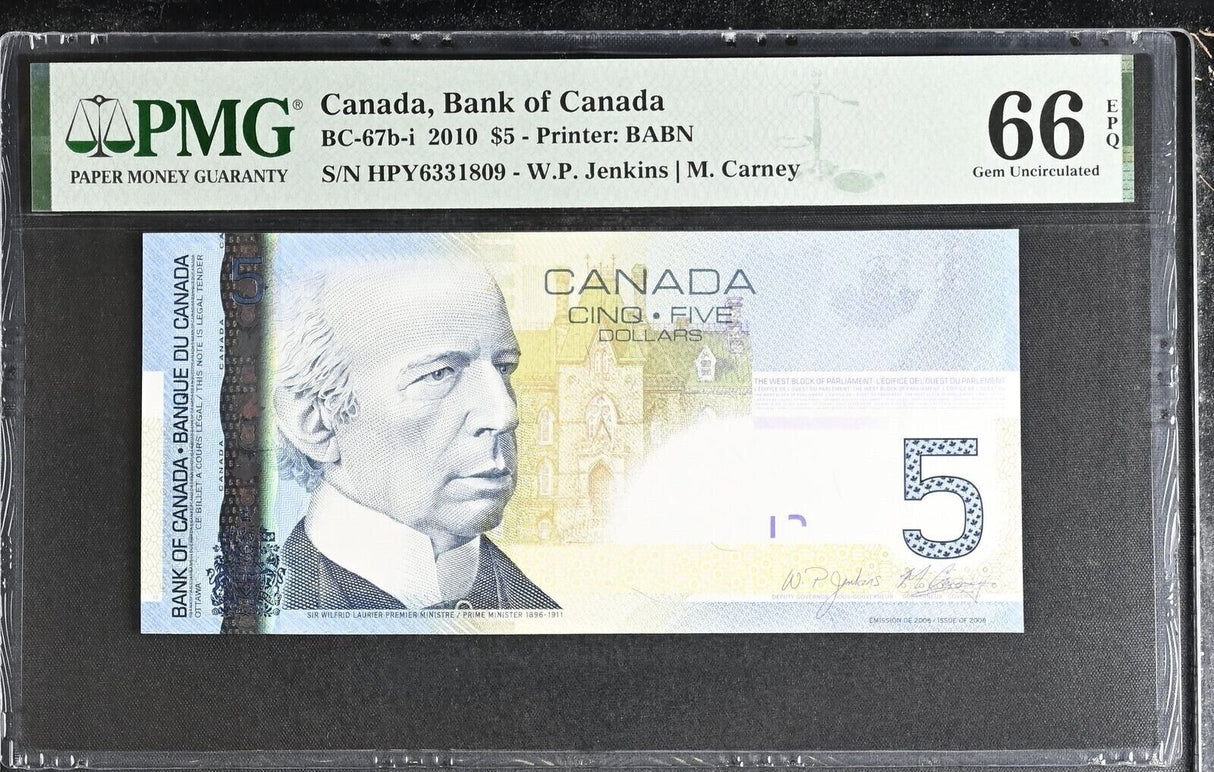 Canada 5 Dollars 2010 P 101A Jenkins Carney Gem UNC PMG 66 EPQ