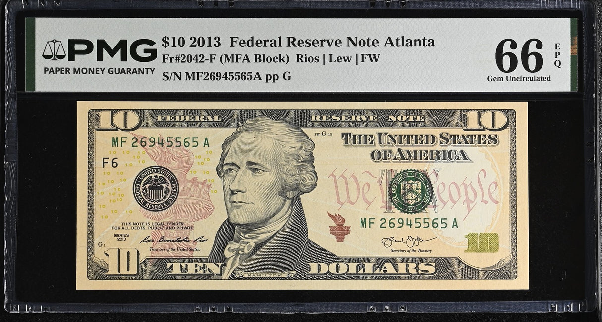 United States 10 Dollars USA 2013 P 540 F Atlanta Gem UNC PMG 66 EPQ