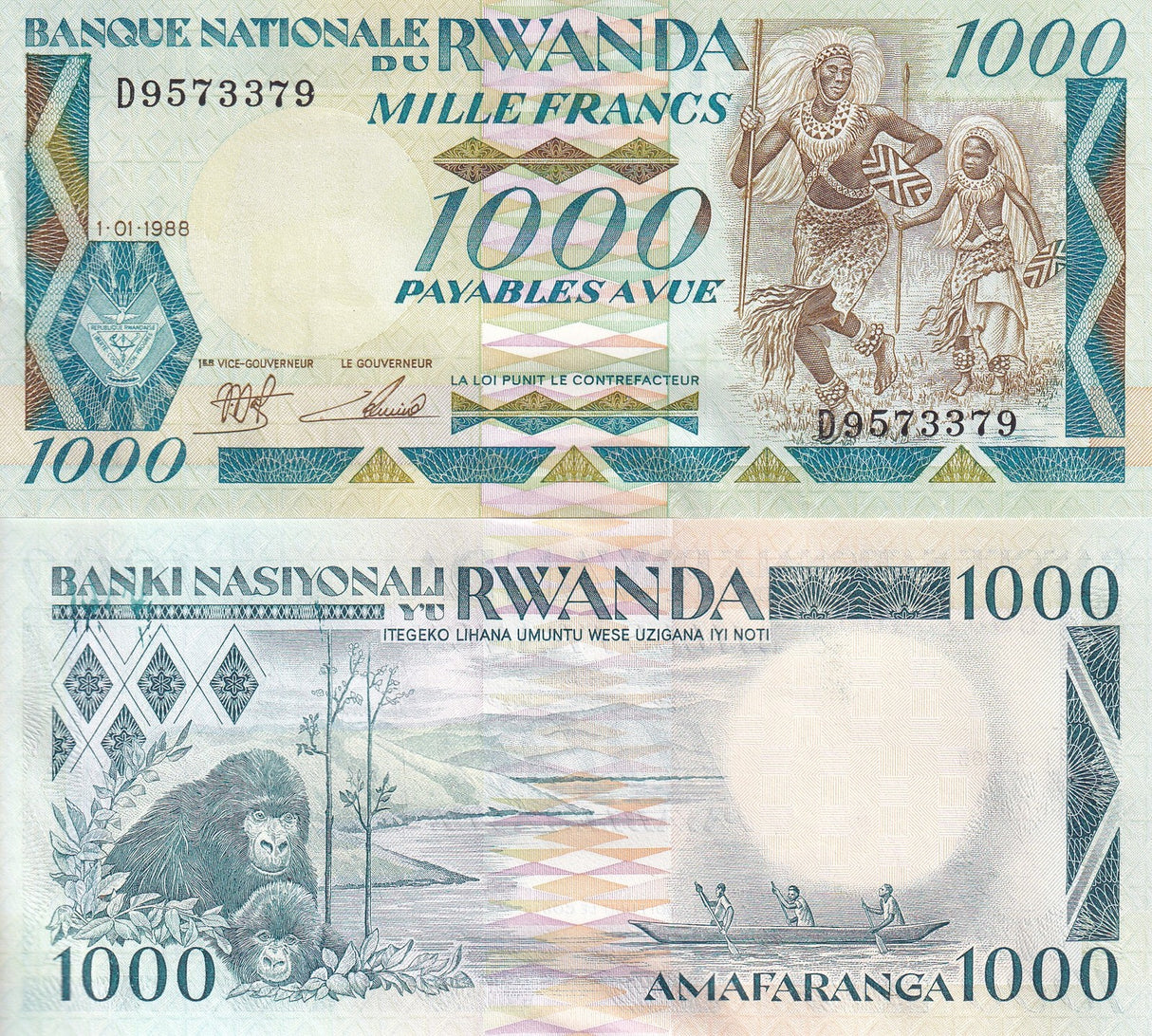 Rwanda 1000 Francs 1988 P 21 AUnc