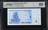 Zimbabwe 1 Dollar 2009 P 92 Superb GEM UNC PMG 68 EPQ TOP POP