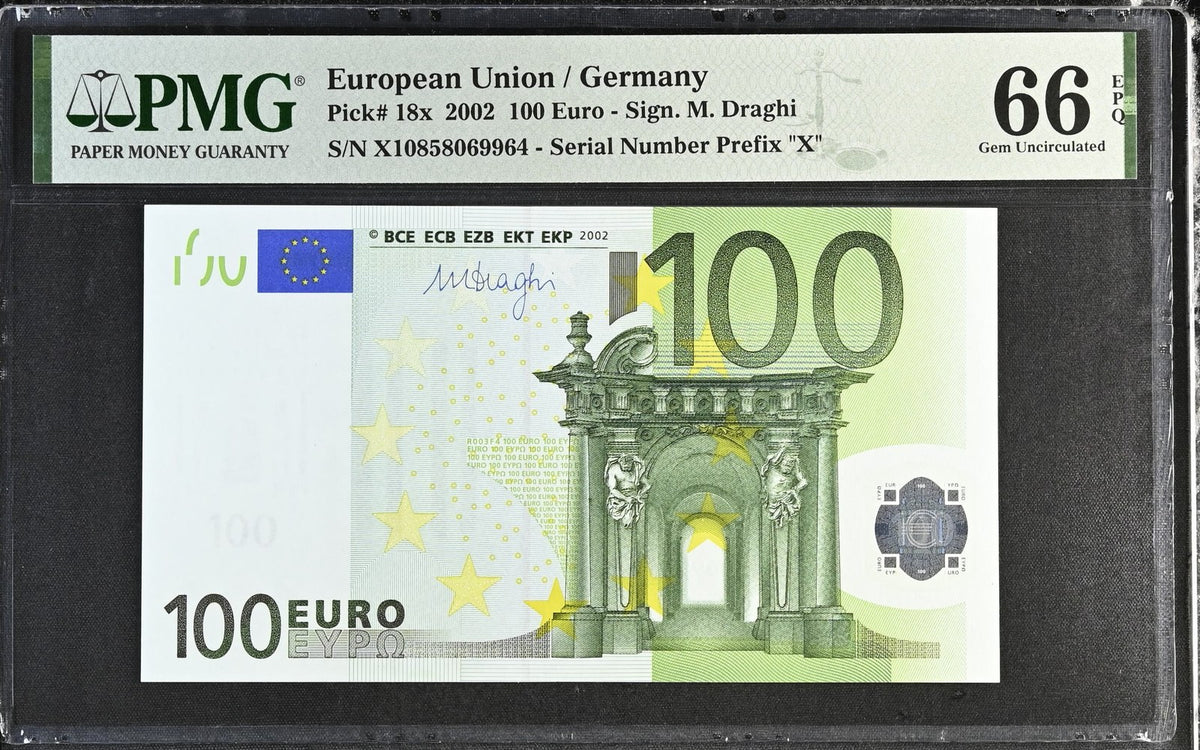 Euro 100 Euro Germany 2002 P 18 x Gem UNC PMG 66 EPQ ,Graded Note ,PNB