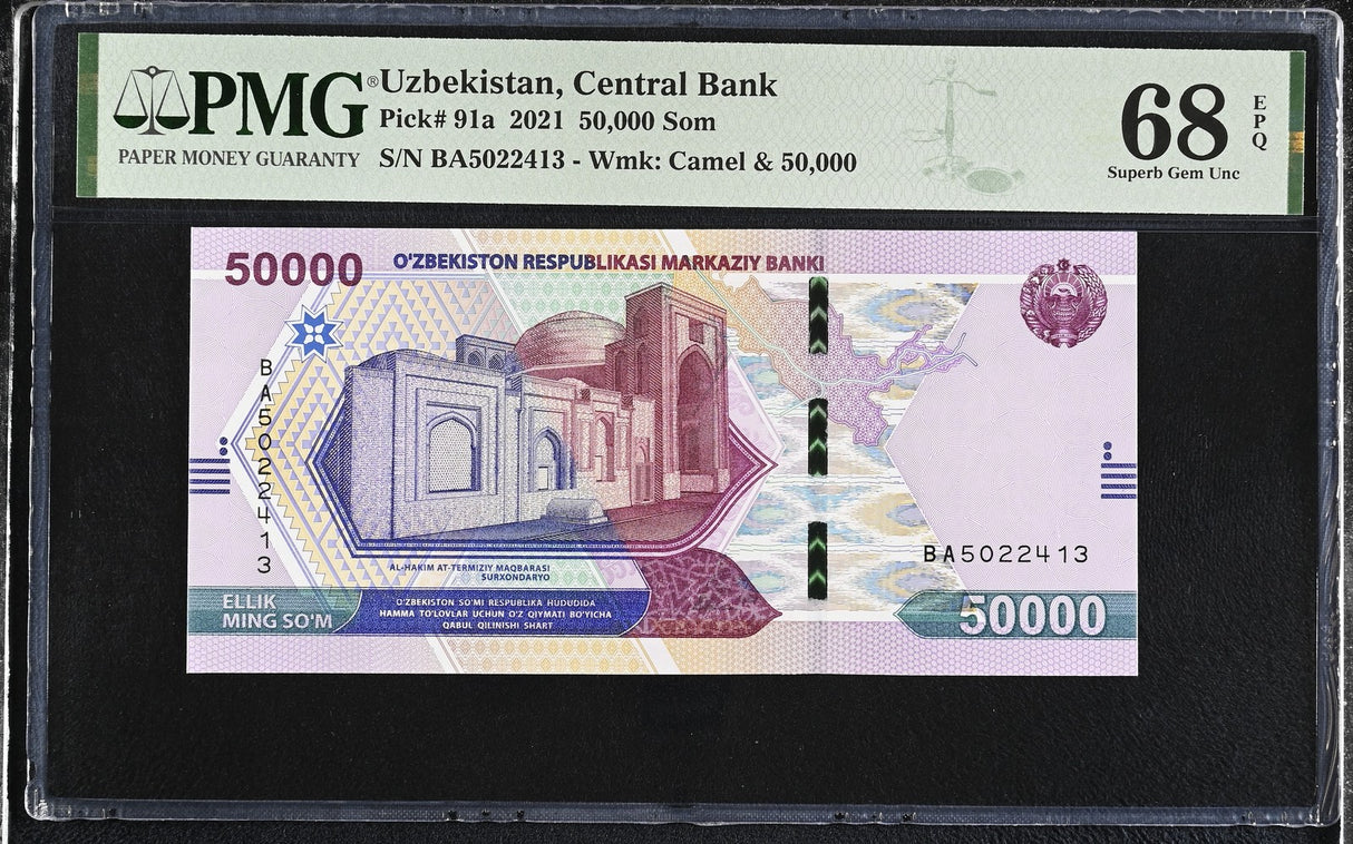 Uzbekistan 50000 Som 2021 P 91 a Superb Gem UNC PMG 68 EPQ