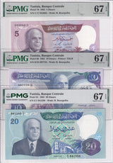 Tunisia Set 3; 5 10 20 Dinars 1983 P 79-P 81 Gem UNC PMG 66 EPQ Wmk H.Bourguiba