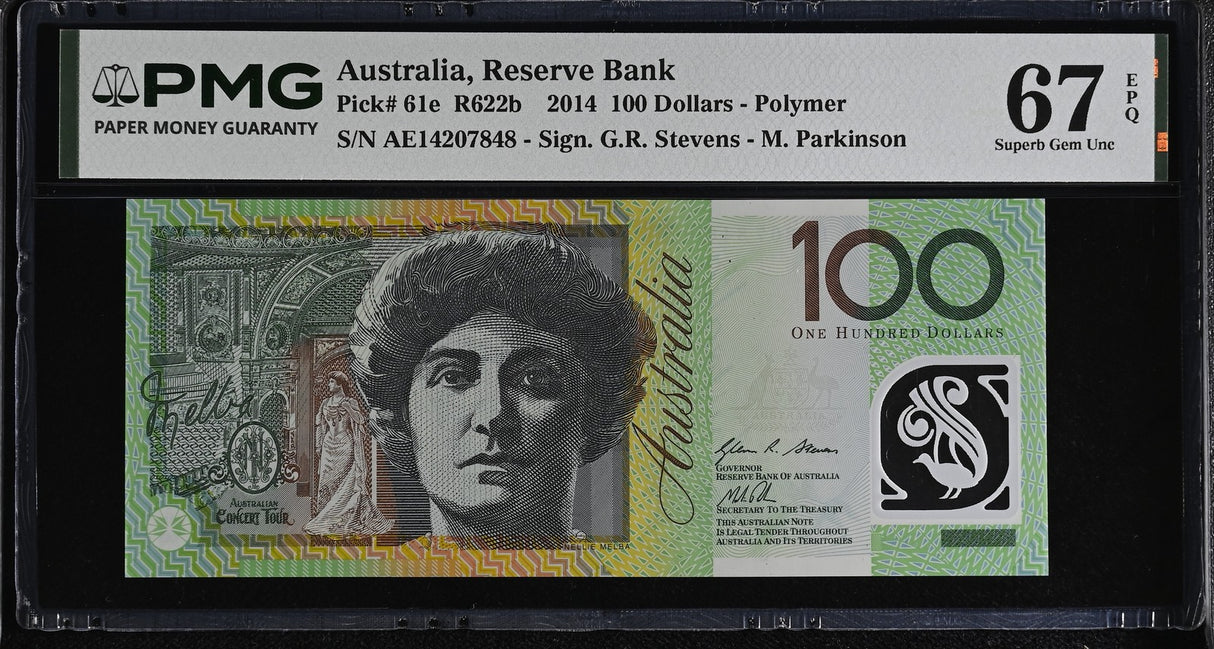 Australia 100 Dollars 2014 P 61 e Superb Gem UNC PMG 67 EPQ