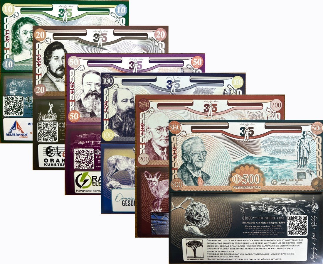 South Africa Orania Set 6 AU-UNC 10 20 50 100 200 500 Ora 2026-2029 Art Paper