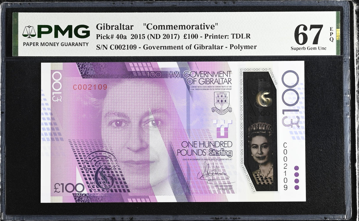 Gibraltar 100 Pounds 2015 ND 2017 P 40 a Commemorative Superb Gem UNC PMG 67 EPQ