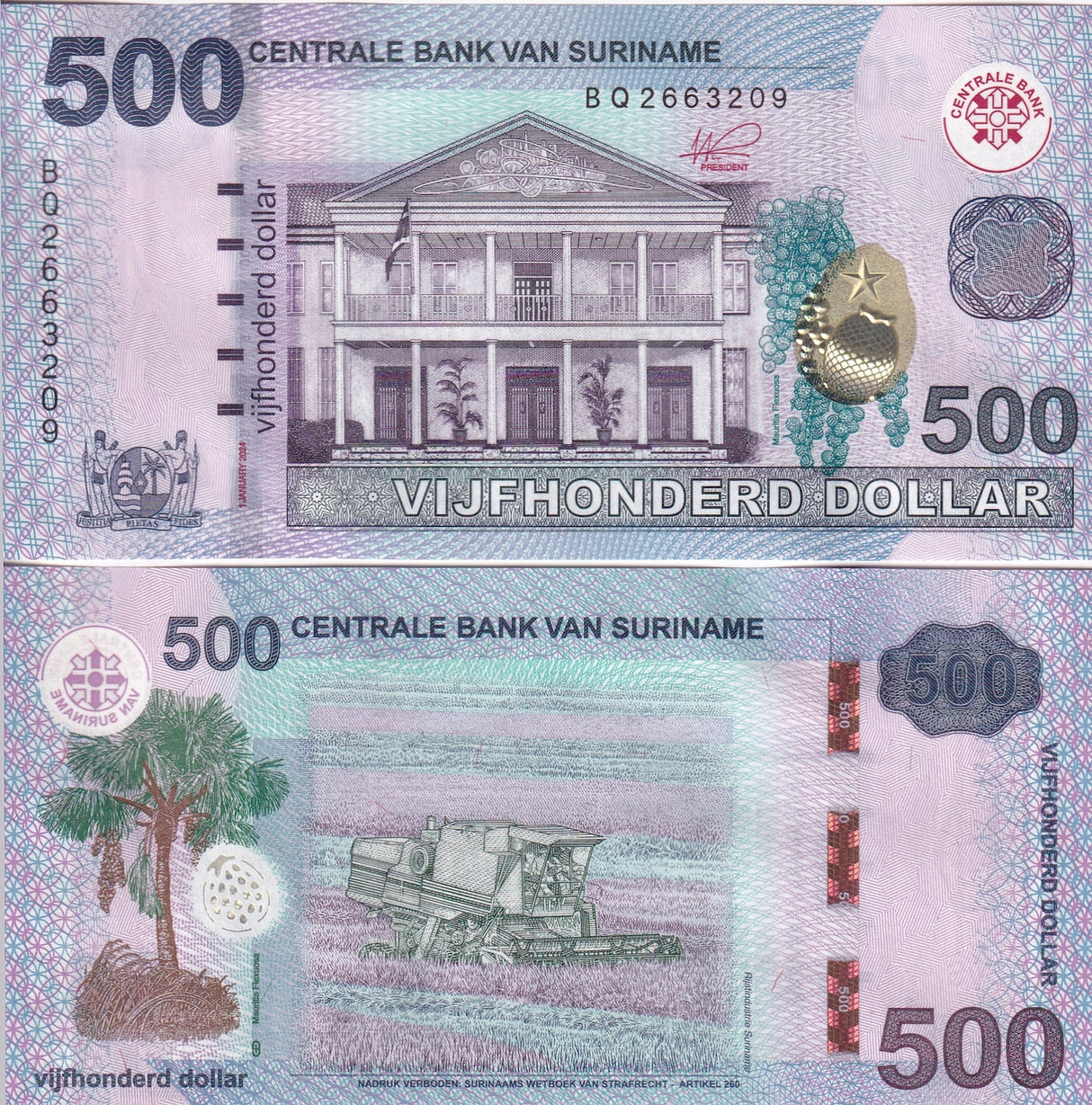 Suriname 500 Dollars 2024 P 166B UNC