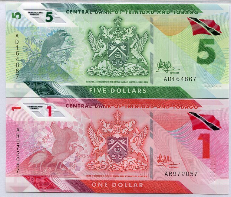Trinidad & Tobago Set 2 Pcs 1 5 Dollars 2020/2021 Polymer P 60 61 UNC
