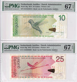 Netherlands Antilles Set 2;10 25 Gulden 2012 2014 P 29 Superb Gem UNC PMG 67 EPQ