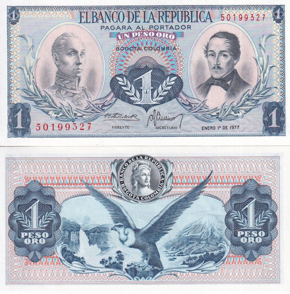 COLOMBIA 1 PESO ORO 1977 P 404 UNC