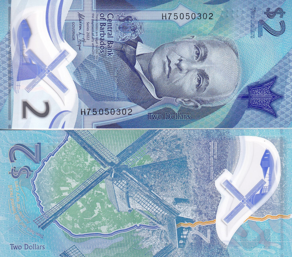 Barbados 2 Dollars ND 2022 Polymer P 80 UNC