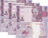 Brazil 5 Reais 2010 BIRD P 253 f New Sign Paulo Guedes & Roberto UNC LOT 3 PCS