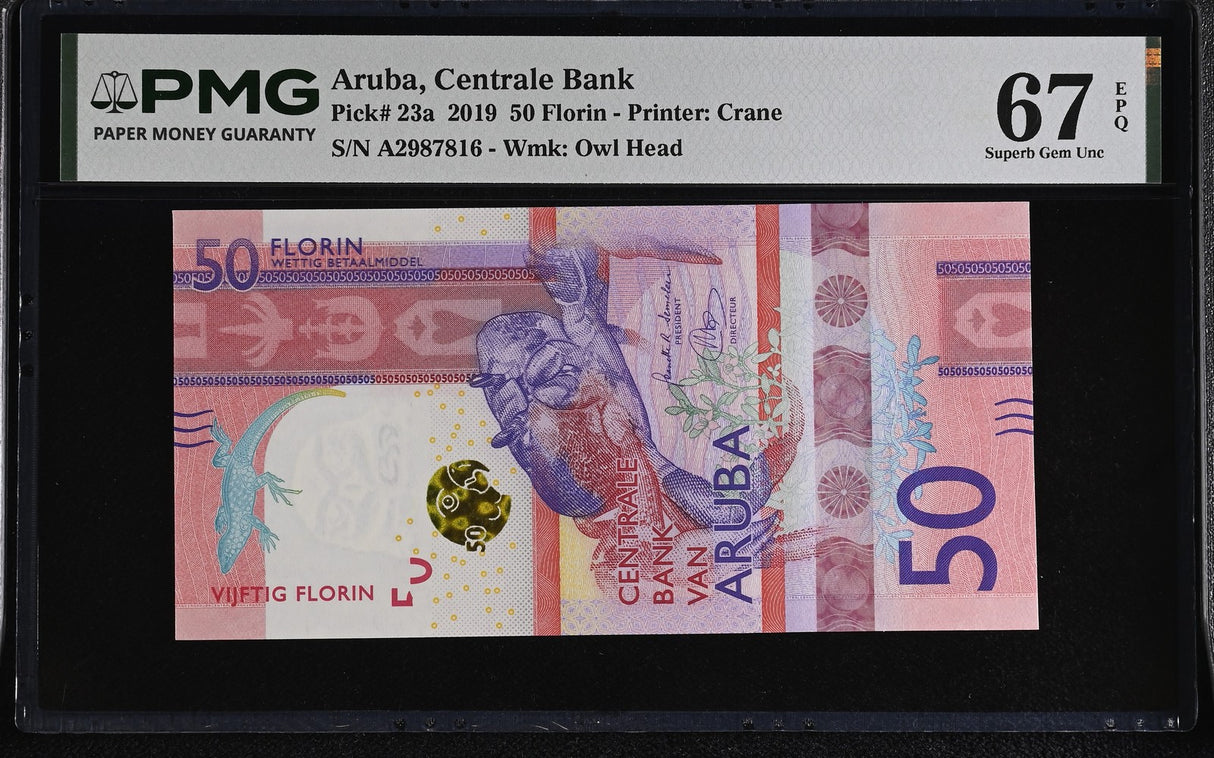 Aruba 50 Florin 2019 P 23 a Superb Gem UNC PMG 67 EPQ , Crab ,Oranjestad