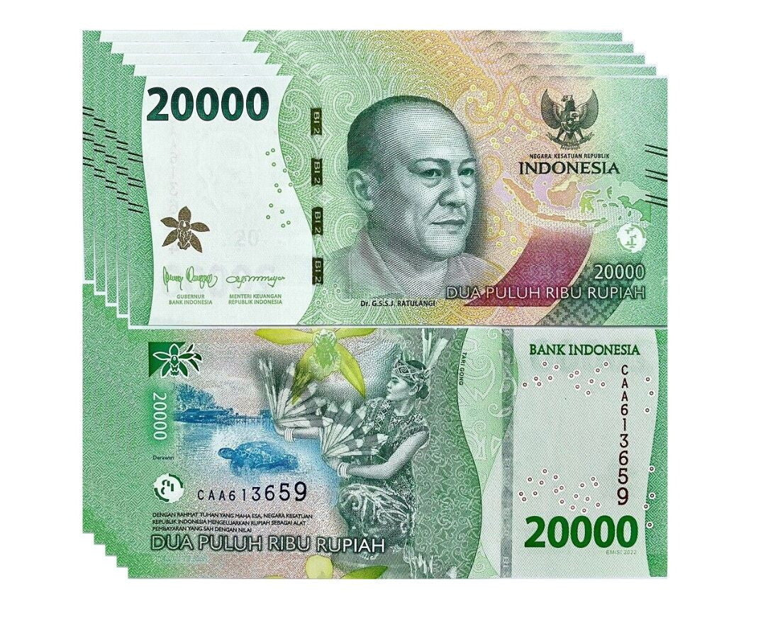 Indonesia 20000 Rupiah 2022/Mixed Years P 166 UNC LOT 5 PCS