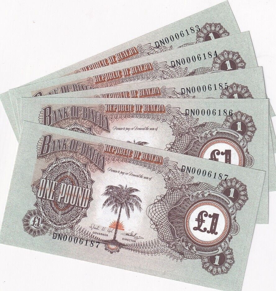 Biafra 1 POUND ND 1968-1969 P 5 UNC LOT 5 PCS