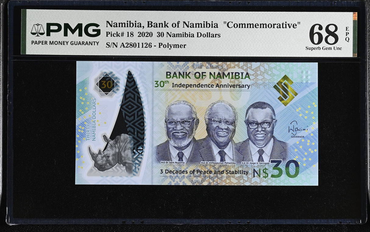 Namibia 30 Dollars Commemorative 2020 P 18 Polymer Superb Gem UNC PMG 68 EPQ