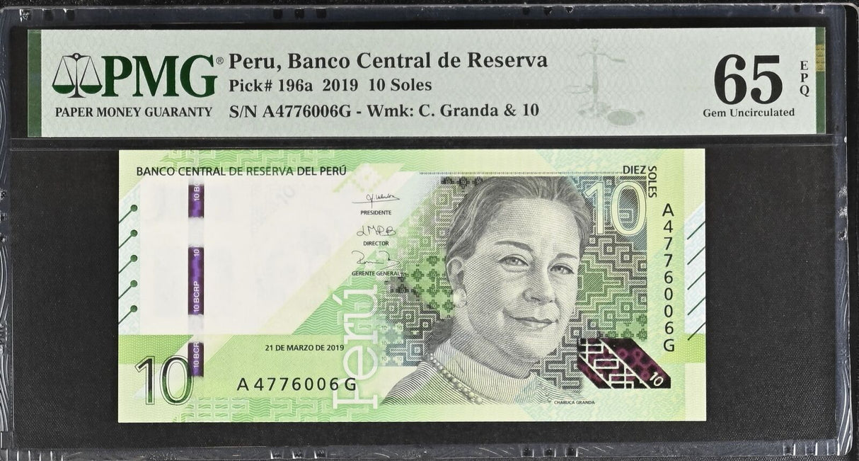 Peru 10 Soles 2019 P 196 a Gem UNC PMG 65 EPQ