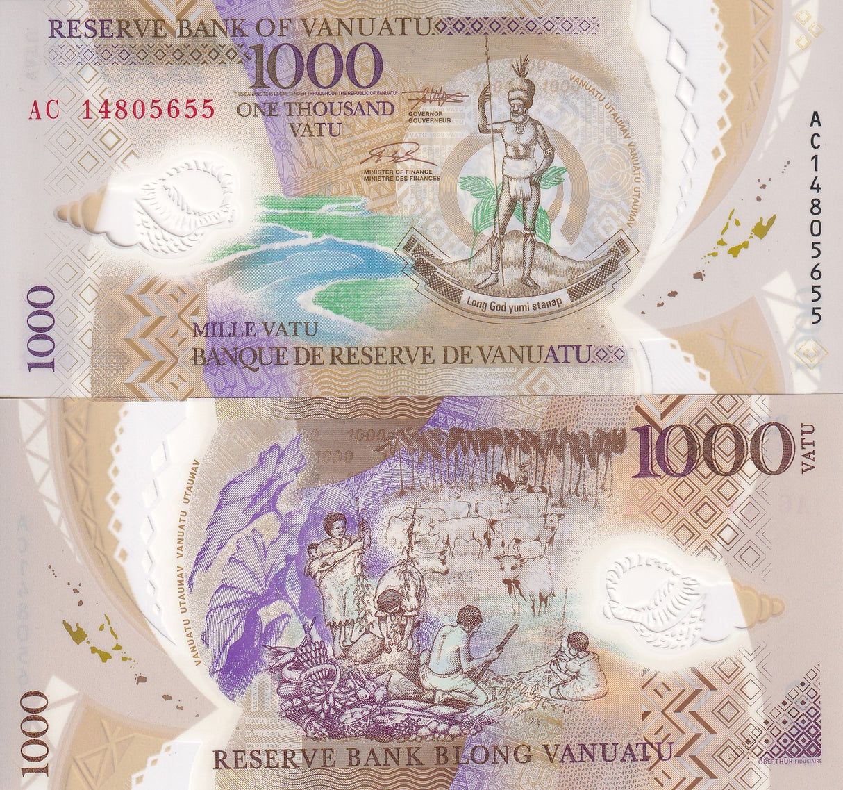Vanuatu 1000 Vatu ND 2014 P 13 Polymer UNC