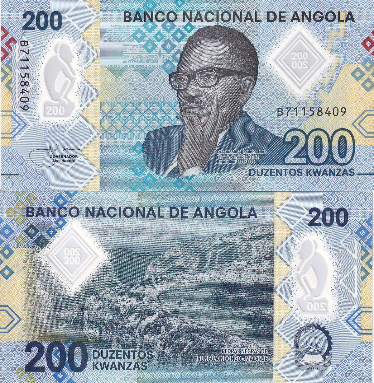 Angola 200 Kwanzas 2020 P 160 Polymer UNC, Dr. António Agostinho Neto