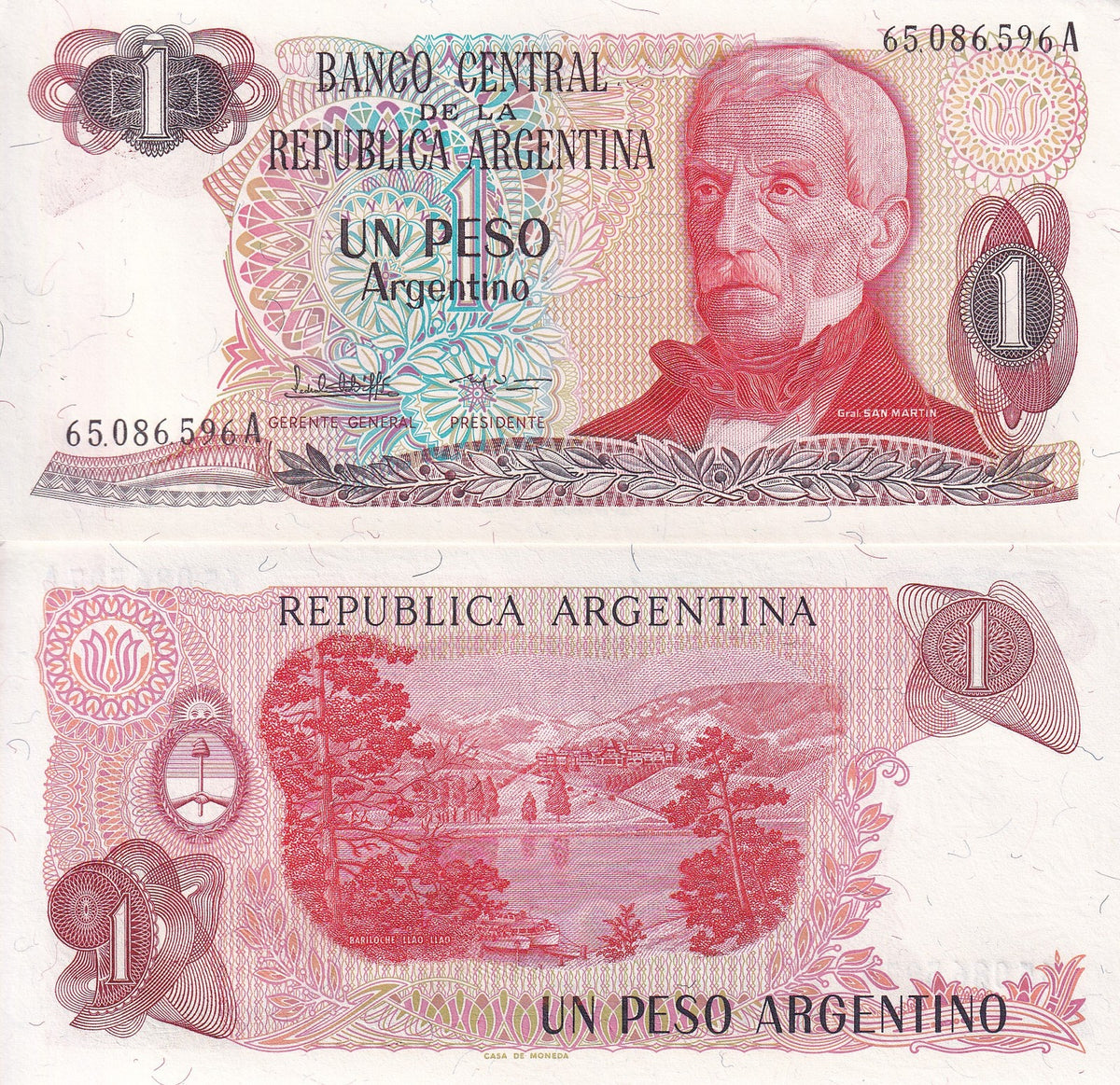 Argentina 1 Peso 1983 P 311 b UNC ,Llao-Llao, Bariloche ,Jose de San Martín