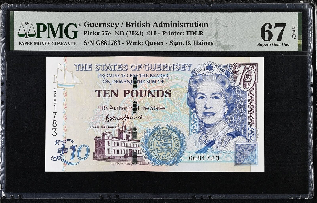 Guernsey 10 Pounds ND 2023 P 57 e Superb Gem UNC PMG 67 EPQ