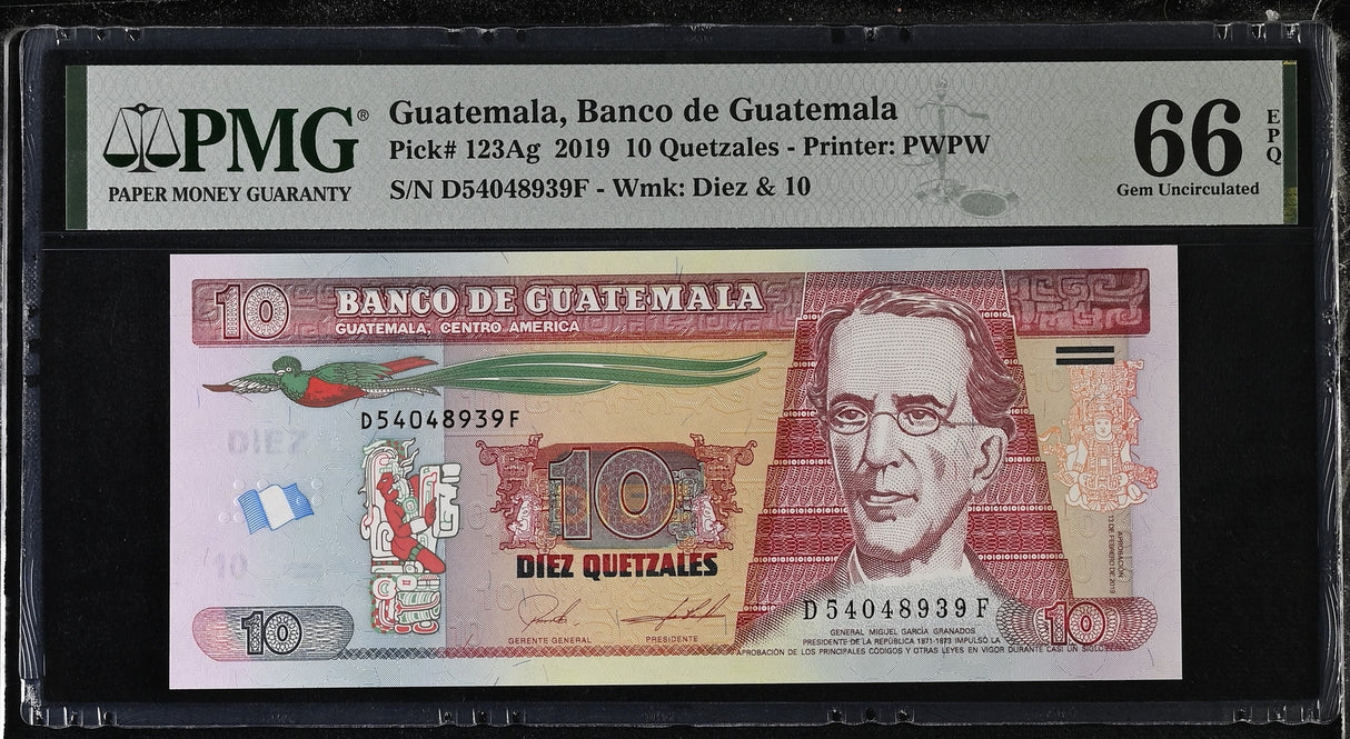 Guatemala 10 Quetzales 2019 P 123Ag Gem UNC PMG 66 EPQ