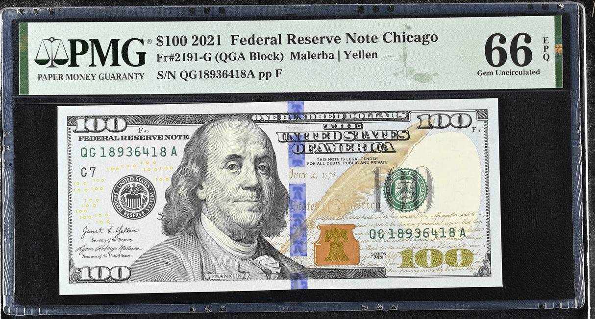 United States 100 Dollars USA 2021 P 555 G Chicago Gem UNC PMG 66 EPQ