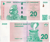 Zimbabwe SET 2 AUnc 10 20 ZiG 2024 P 110 111 AU Gold Reserve Backed With QR Code