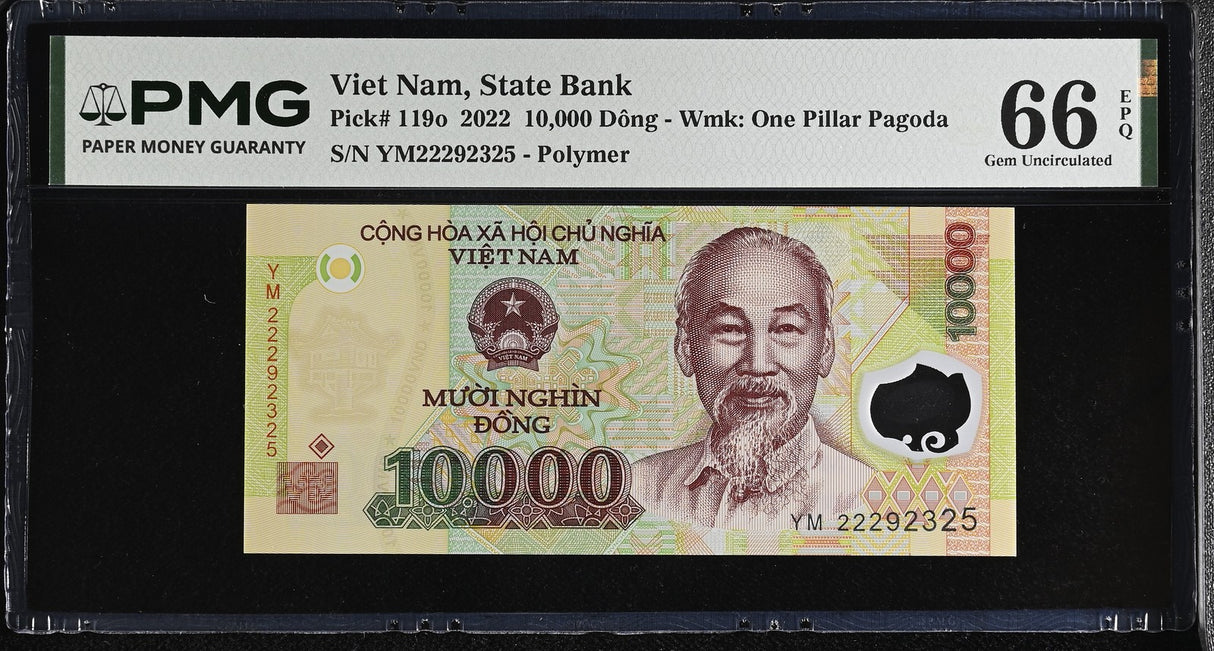 Vietnam 10000 Dong 2022 Polymer P 119 o Gem UNC PMG 66 EPQ