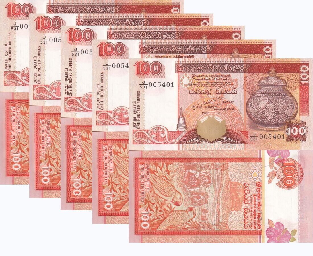 Sri Lanka 100 Rupees 2005 Thomas de la Rue Bird P 111 d UNC LOT 5 PCS