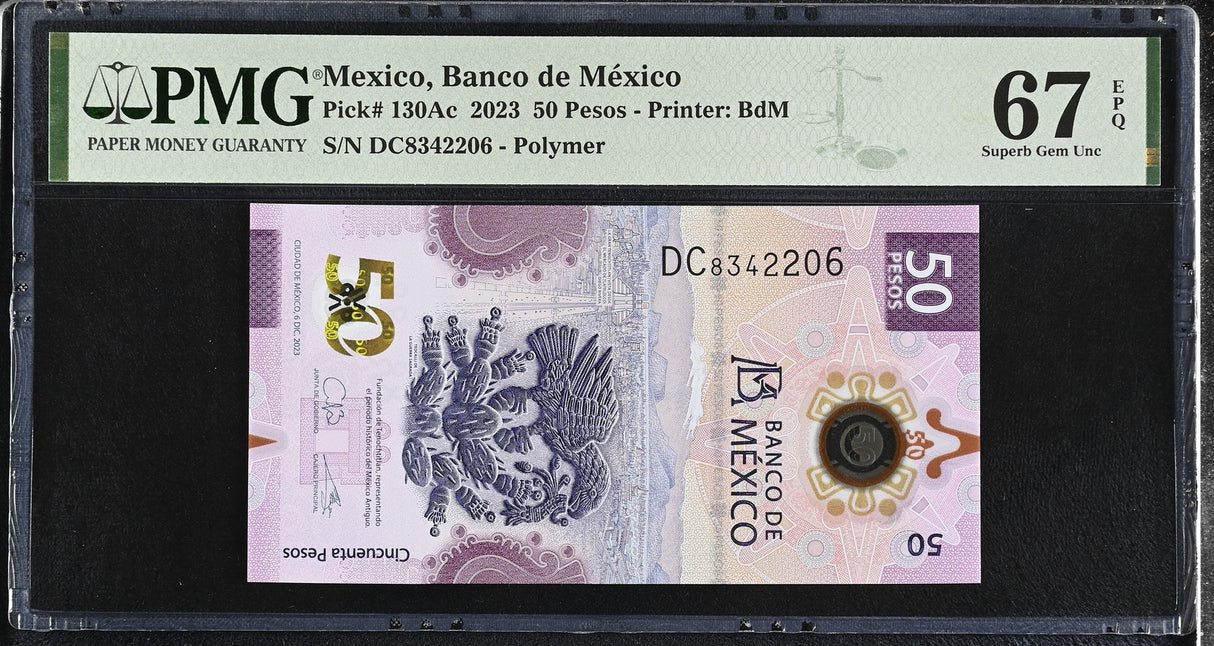 Mexico 50 Pesos 2023 P 130Ac Superb Gem UNC PMG 67 EPQ