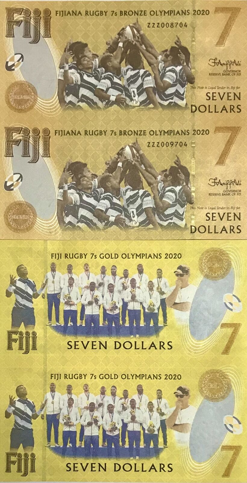 Fiji 7 Dollars 2020 / 2022 UNCUT SHEET OF 2 UNC ZZZ Replacement P 122*