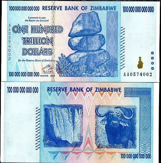 Zimbabwe SET 2 UNC 50 100 Trillion Dollars 2008 P 90 P 91 NEW