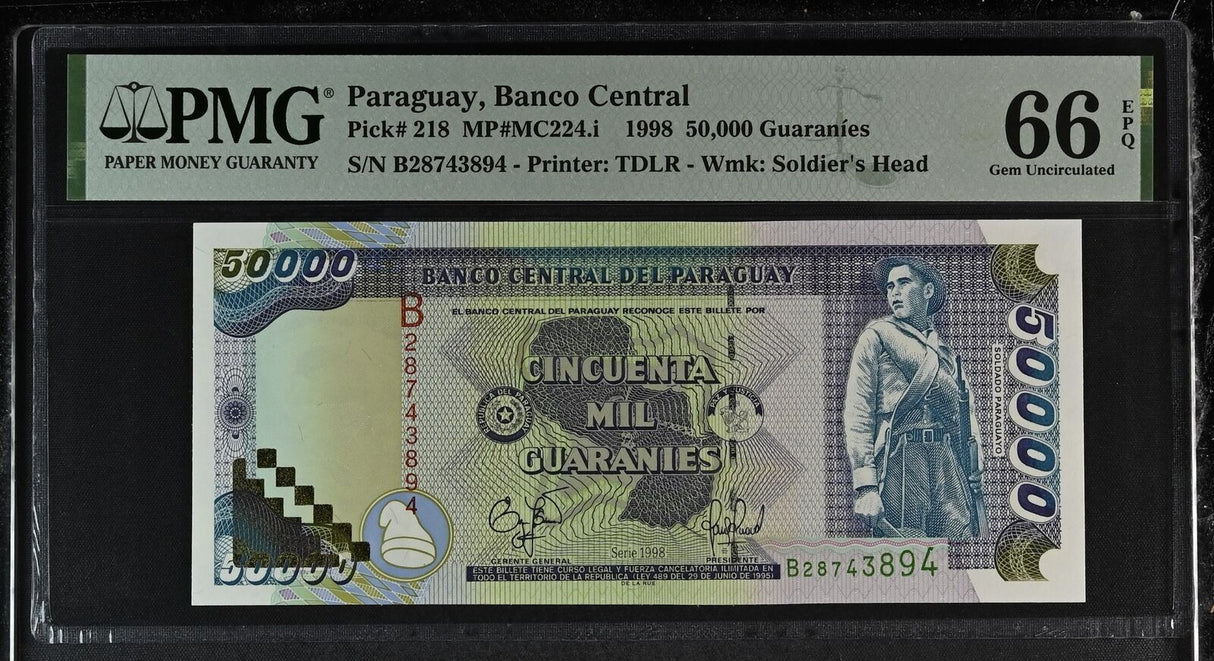 Paraguay 50000 Guaranies 1998 P 218 Gem UNC PMG 66 EPQ