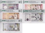 Saudi Arabia Set 5; 5-20 100 200 Riyals 2017-24 P 43 -47 49 Gem UNC 65 66 67 EPQ
