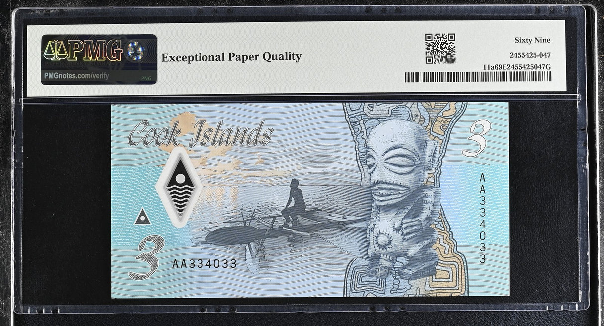 Cook Islands 3 Dollars ND 2021 P 11 a Polymer Superb Gem UNC PMG 69 EPQ