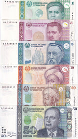 Tajikistan Set 6 UNC 1 3 5 10 20 50 Somoni 1999 - 2025 P 14A 15 20 24 25 26