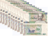 Burma 90 Kyats MYANMAR ND 1987 P 66 AU-Unc W/H (Little Rust at Hole) LOT 10 pcs