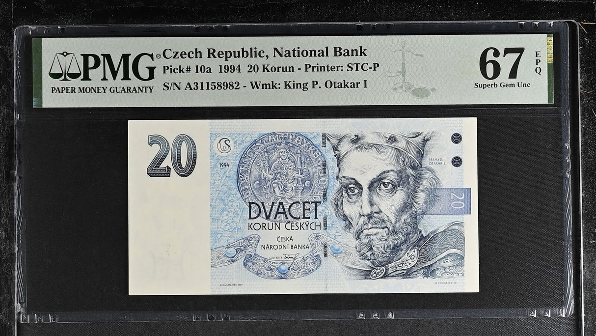 Czech Republic 20 Korun 1994 P 10 a Superb Gem UNC PMG 67 EPQ