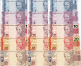 Brazil Set 5 x Lot 3 = 15 UNC 2 5 10 20 50 Reai 2010-2023 P 252 253 254 255 256