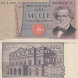 Italy 1000 Lire 1969 P 101 UNC ,Teatro alla Scala, Milan ,Giuseppe Verdi