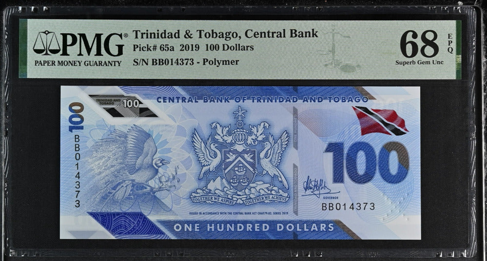 Trinidad & Tobago 100 Dollar 2019 P 65 a Polymer Superb Gem UNC PMG 68 EPQ