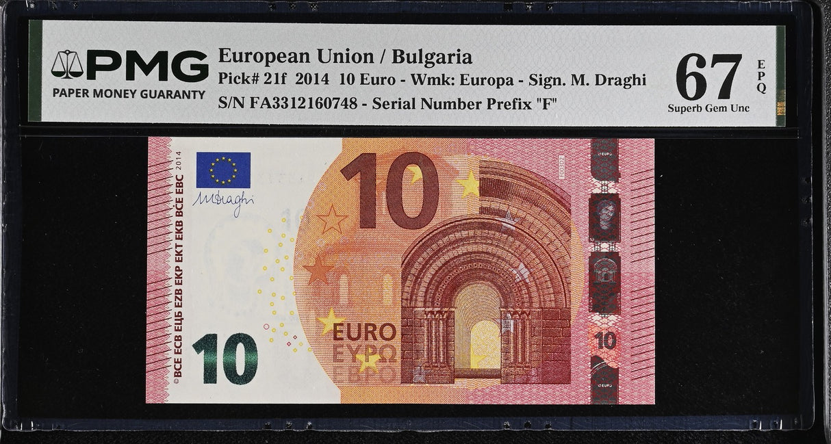 Euro 10 Euro Bulgaria 2014 P 21 f Superb Gem UNC PMG 67 EPQ