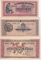 Greece Set 3 UNC 1 2 5 Drachmai 1941 P 317 P 318 P 319 , GREEK Aristoteles