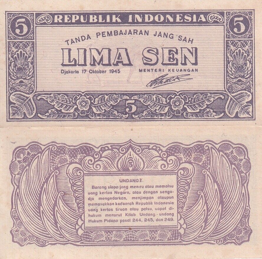 Indonesia 5 SEN 1945 P 14 AUnc
