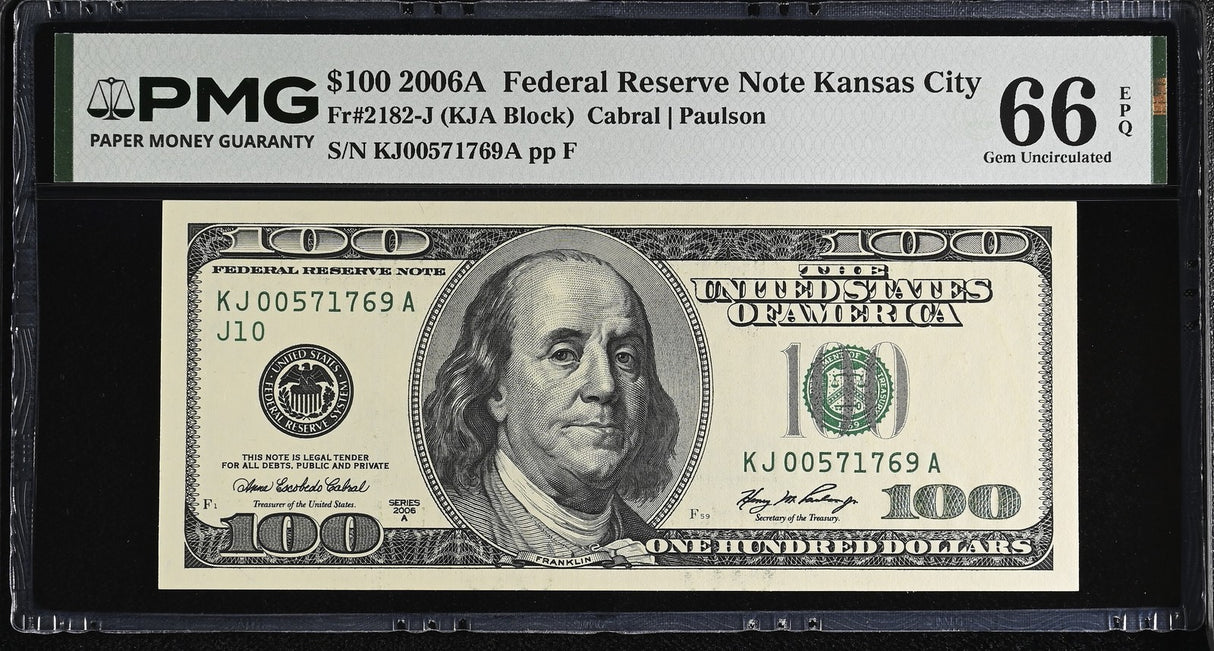 United States 100 Dollars USA 2006A P 528 J Kansas Gem UNC PMG 66 EPQ