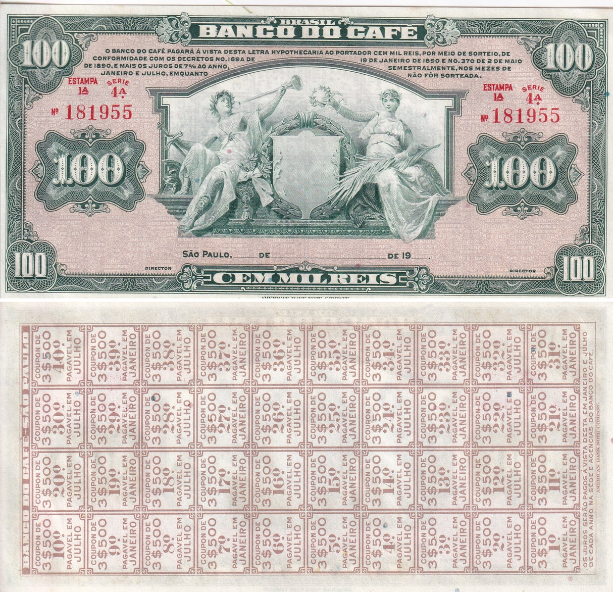 Brazil 100 Milreais 1890 P S541 UNC