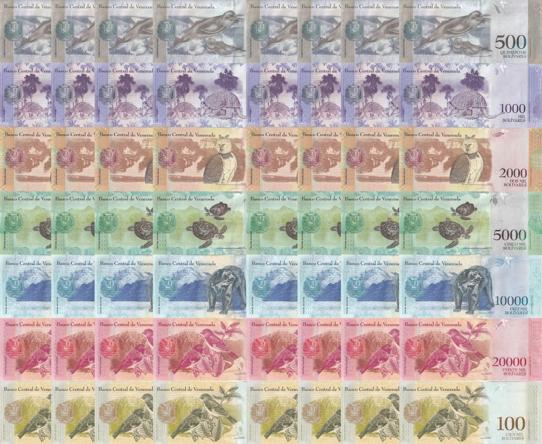 Venezuela Set 7 x LOT 10 = 70 UNC 500 1000 2000-100000 Bolivares 2017 P 94 - 100