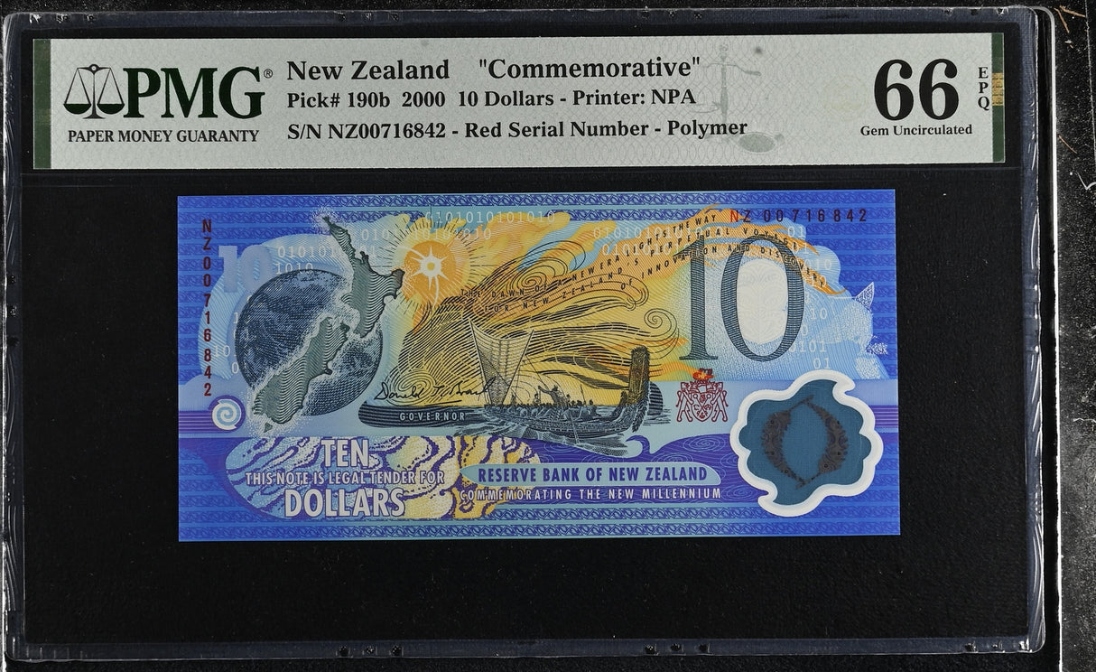 New Zealand 10 Dollars 2000 Commemorative P 190 b Gem UNC PMG 66 EPQ